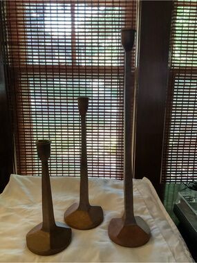 Magnolia Wooden Candlestick Holders in Brown